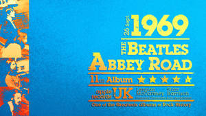 披頭四1969年發行的Abbey Road專輯封面海報，帶有樂團成員剪影。 — 披頭四 壁紙