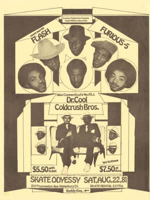 1981年Grandmaster Flash and Furious Five的嘻哈演唱會海報，附有票價和場地詳情。 — 復古 壁紙