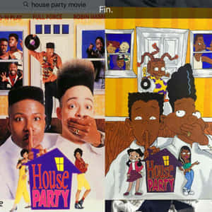 《House Party》的電影和卡通海報，角色風格為90年代。 — 派對 壁紙