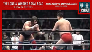 1996年AJPW比賽中，兩名摔角手在擂台上，人群觀看。 — 16:9 壁紙