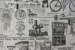 19世紀復古目錄頁面，包含燈具、家具和魔術燈籠的廣告。 — Old Paper 壁紙