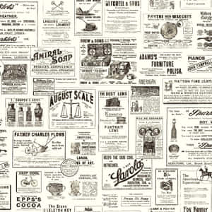 歷史報紙頁面，帶有復古英國家居用品和服務廣告。 — Old Paper 壁紙