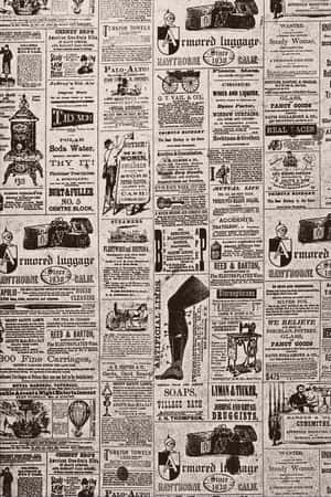 19世紀復古報紙廣告，包含蒸汽船、行李和家居用品。 — Old Paper 壁紙