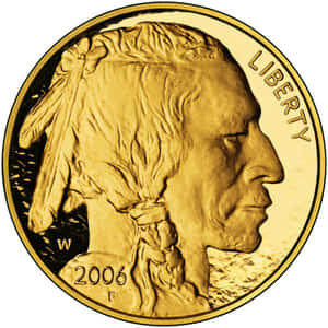 2006年金水牛鎳幣特寫，帶有美洲原住民側面輪廓和「LIBERTY」刻字。 — 金色動態 壁紙