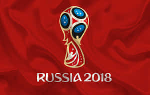紅色布料上的FIFA世界盃獎盃標誌，附有Russia 2018文字 — 英格蘭國旗 壁紙