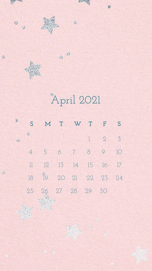 2021年4月日曆，粉紅色背景上有銀色星星。 — 春天花朵 壁紙