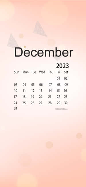 2023年12月日曆，帶有柔和蜜桃色背景和閃亮三角形。 — iPhone 18 Pro 壁紙