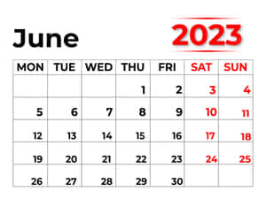 2023年6月日曆，白色背景上帶有黑色和紅色文字。 — 六月 壁紙