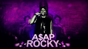 A$AP Rocky在紫色燈光的城市場景中表演，帶有發光文字。 — 克里斯洛克 壁紙