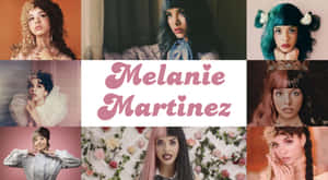 Melanie Martinez 在拼貼畫中的風格化肖像，帶有戲劇化妝容和色彩繽紛的頭髮。