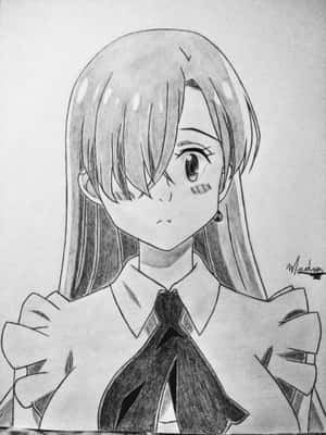 長髮戴蝴蝶結的動漫女孩鉛筆素描。 — 2048x2732 壁紙