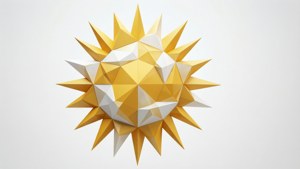 一個風格化的幾何太陽，帶有金色和白色切面。
