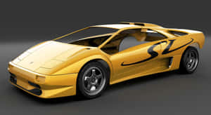 金色藍寶堅尼 Diablo SV，帶有黑色條紋和銀色車輪，在攝影棚燈光下。 — 蘭博基尼 壁紙