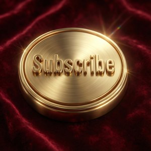 金色訂閱按鈕在紅色天鵝絨上，帶有光暈。