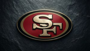深色石質背景上的 San Francisco 49ers 標誌