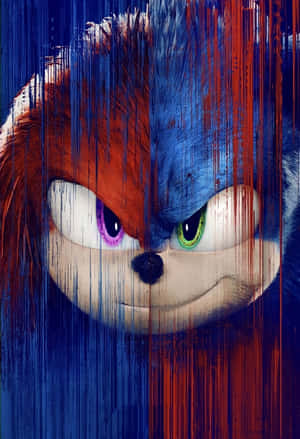 Sonic the Hedgehog 帶有故障風格的紅色和藍色半邊臉及發光的眼睛。 — 音速小子 壁紙