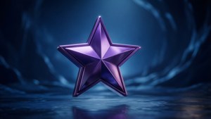 一顆閃亮的紫色星星漂浮在深藍色隧道中的水面上。