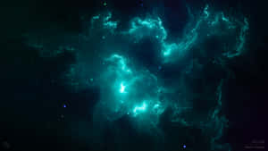 深空中發光的藍綠色星雲，散佈著星星。 — 7680x4320 壁紙