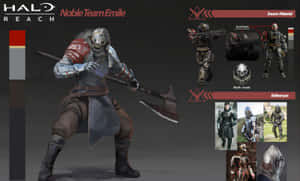 Halo Reach Noble Team Emile 角色設計，附有盔甲和武器細節。 — 最後一戰 4 壁紙