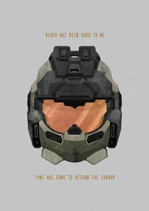 Halo Master Chief頭盔，帶有橙色面罩，上下有文字。 — iPhone Duo 壁紙
