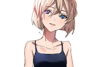 濕髮藍眼的動漫女孩，身穿深色背心。 — Q版動漫 壁紙