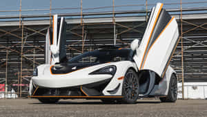 白色McLaren跑車在賽道上打開車門。 — 4K 法拉利 壁紙