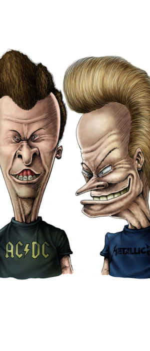 ACDC 和 Metallica 樂隊成員的卡通漫畫，具有誇張的面部特徵和標誌性的莫霍克髮型。 — Galaxy Z Flip 壁紙