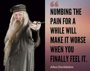 Albus Dumbledore 拿著魔杖，上面有句關於痛苦和麻木的語錄。 — 哈利波特 美學 壁紙