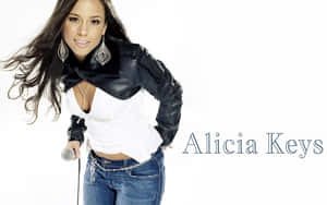 歌手 Alicia Keys 身穿皮夾克和牛仔褲在錄音室手持麥克風 — 艾莉西亞·凱斯 壁紙
