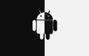 Android機器人圖示垂直分割，分為黑色和白色兩半。 — 可愛的機器人 壁紙