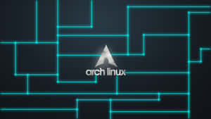 Arch Linux 標誌被發光藍色電路線條包圍，背景為深色。 — 漂亮的桌面 壁紙