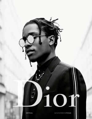 ASAP Rocky 身穿Dior西裝和圓形太陽眼鏡，在城市環境中擺姿勢。 — iPad Pro 13 壁紙