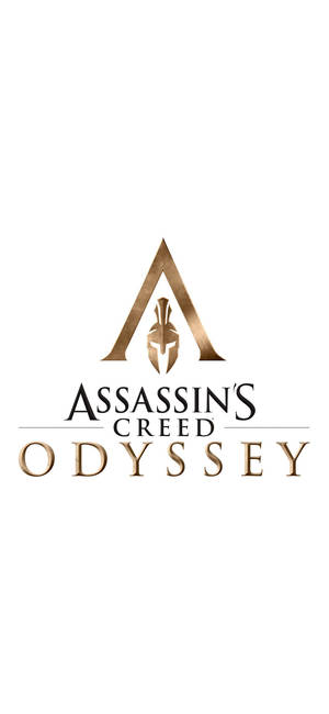 Assassin's Creed Odyssey 遊戲標誌，帶有金色斯巴達頭盔和白色背景上的文字 — 電玩遊戲 GIF 壁紙
