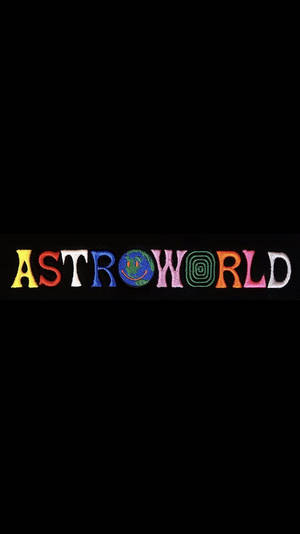 黑色背景上以地球儀取代O的彩色刺繡ASTROWORLD文字 — 崔維斯·史考特 GIF 壁紙