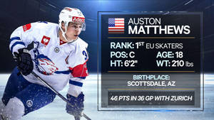 曲棍球運動員 Auston Matthews 在比賽中展示表現統計數據。 — 運動 壁紙