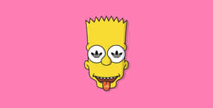 Bart Simpson 卡通臉孔，帶有Adidas標誌眼睛和伸出舌頭，背景為粉紅色。 — 笑臉 壁紙