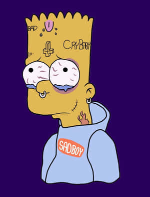 Bart Simpson 身上有刺青和穿環，穿著 'SADBOY' 連帽衫。 — 手機 壁紙