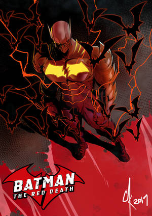Batman The Red Death 以動感姿態站立，蝙蝠在他周圍飛翔。 — 蝙蝠俠 2022 壁紙