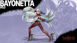 Bayonetta 身穿紅色服裝，銀髮，以幻想姿勢揮舞武器。 — 蓓優妮塔 壁紙
