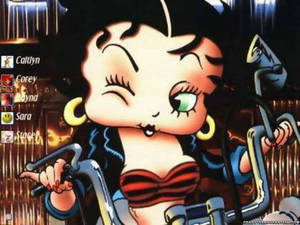 Betty Boop 在霓虹燈閃爍的城市場景中騎著摩托車。 — 貝蒂娃娃 壁紙
