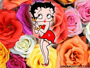 卡通角色 Betty Boop 被色彩繽紛的玫瑰包圍。 — 貝蒂娃娃 壁紙