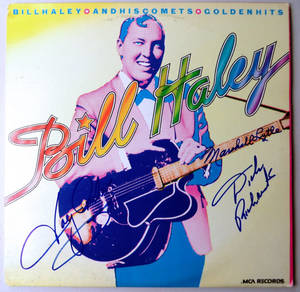Bill Haley and His Comets 的簽名復古專輯封面，帶有彩色流行藝術設計。 — 復古 壁紙