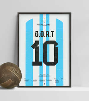裱框阿根廷足球球衣海報，印有「G.O.A.T 10」，旁邊有一個復古皮球。 — 小米 Mix Flip 2 壁紙