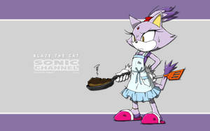 Blaze the Cat 身穿圍裙，拿著裝有燒焦食物的鍋，表情惱火。 — 布雷茲貓 壁紙