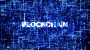 在藍色數位電路背景上發光的blockchain文字。 — 火影忍者標誌 壁紙