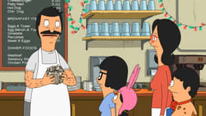 Bob Belcher 在餐廳櫃檯為家人送上一個亂七八糟的漢堡。 — 屠夫班尼 壁紙