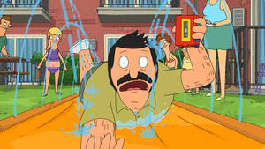 Bob Belcher 拿著錄音機滑下水滑梯。 — 卡通 壁紙