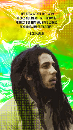 Bob Marley 肖像，附有引言，背景是色彩繽紛的抽象圖案。 — 巴布·馬利語錄 壁紙