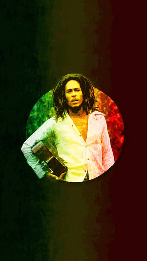 Bob Marley 在色彩繽紛的圓形肖像中手持吉他。 — 巴布·馬利語錄 壁紙