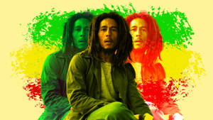 Bob Marley 肖像，帶有綠色、黃色和紅色潑濺背景。 — 巴布·馬利語錄 壁紙